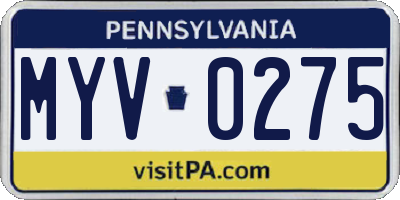 PA license plate MYV0275