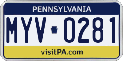 PA license plate MYV0281