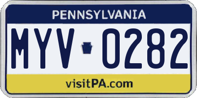 PA license plate MYV0282