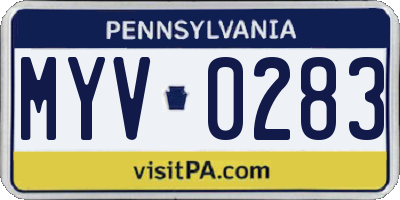 PA license plate MYV0283