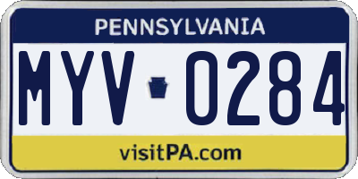 PA license plate MYV0284