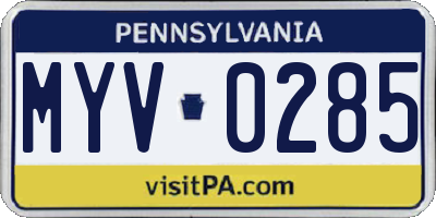 PA license plate MYV0285