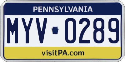 PA license plate MYV0289