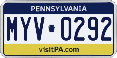 PA license plate MYV0292