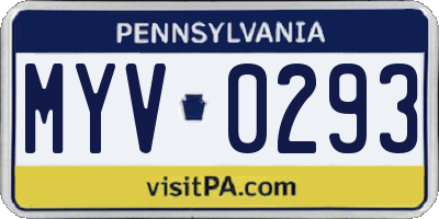 PA license plate MYV0293