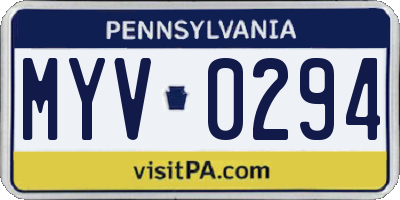 PA license plate MYV0294
