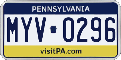 PA license plate MYV0296