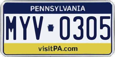 PA license plate MYV0305