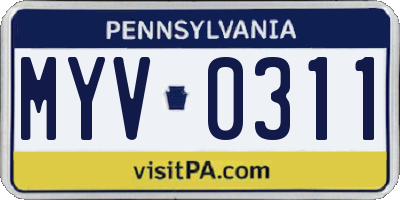 PA license plate MYV0311