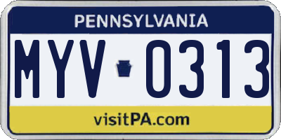 PA license plate MYV0313