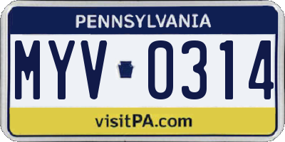 PA license plate MYV0314