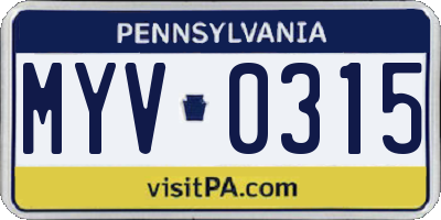 PA license plate MYV0315