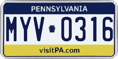 PA license plate MYV0316