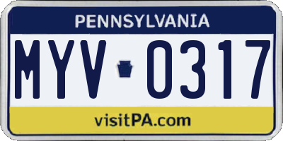 PA license plate MYV0317