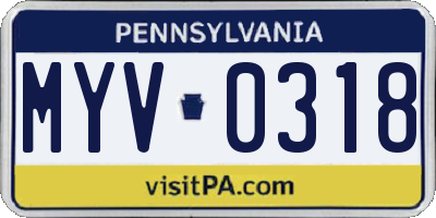 PA license plate MYV0318