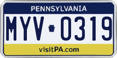 PA license plate MYV0319