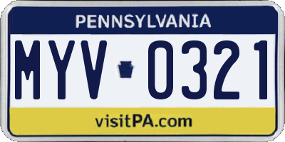 PA license plate MYV0321