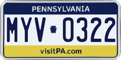 PA license plate MYV0322