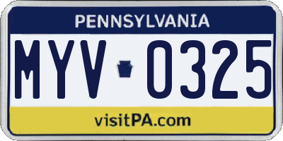PA license plate MYV0325