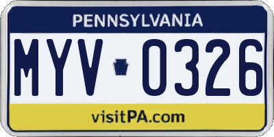 PA license plate MYV0326