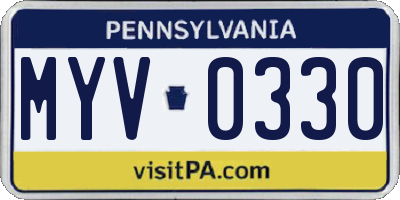 PA license plate MYV0330