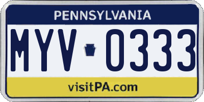 PA license plate MYV0333