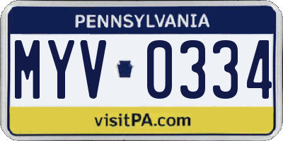 PA license plate MYV0334