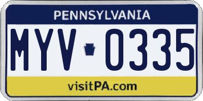 PA license plate MYV0335