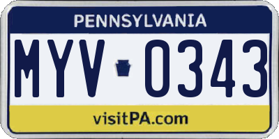 PA license plate MYV0343