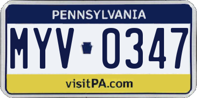 PA license plate MYV0347