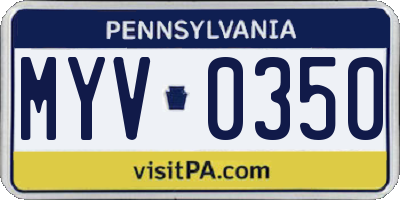 PA license plate MYV0350