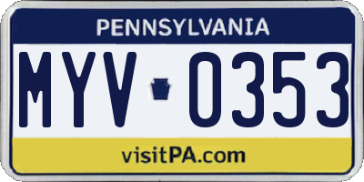 PA license plate MYV0353