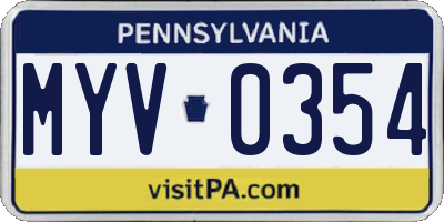PA license plate MYV0354