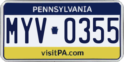 PA license plate MYV0355
