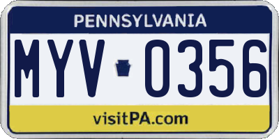 PA license plate MYV0356