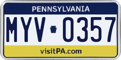 PA license plate MYV0357