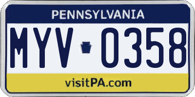 PA license plate MYV0358