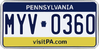 PA license plate MYV0360