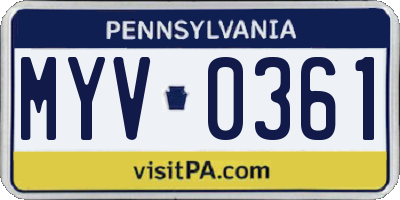 PA license plate MYV0361