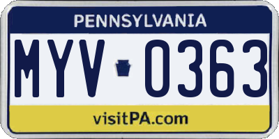 PA license plate MYV0363