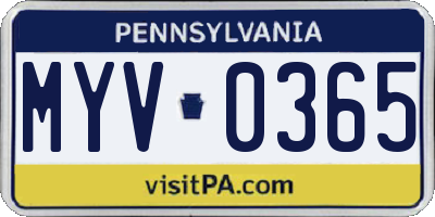 PA license plate MYV0365