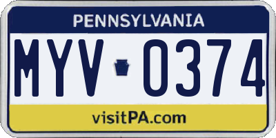 PA license plate MYV0374