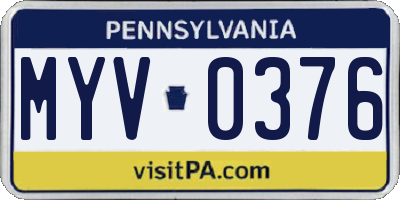PA license plate MYV0376