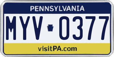 PA license plate MYV0377