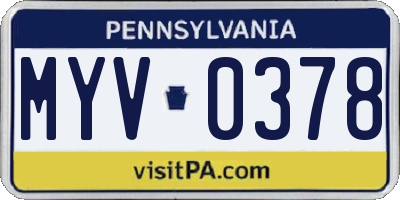 PA license plate MYV0378