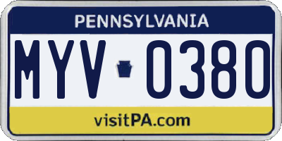 PA license plate MYV0380