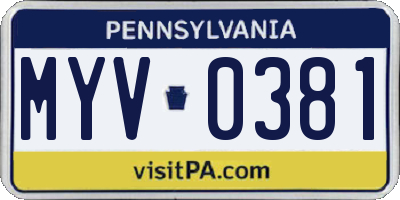 PA license plate MYV0381