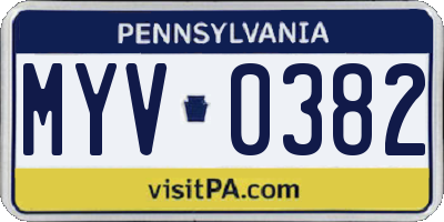PA license plate MYV0382