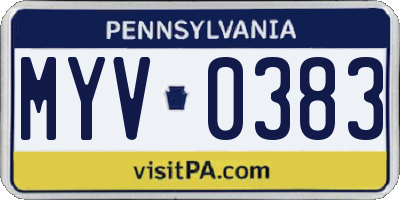 PA license plate MYV0383