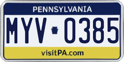 PA license plate MYV0385